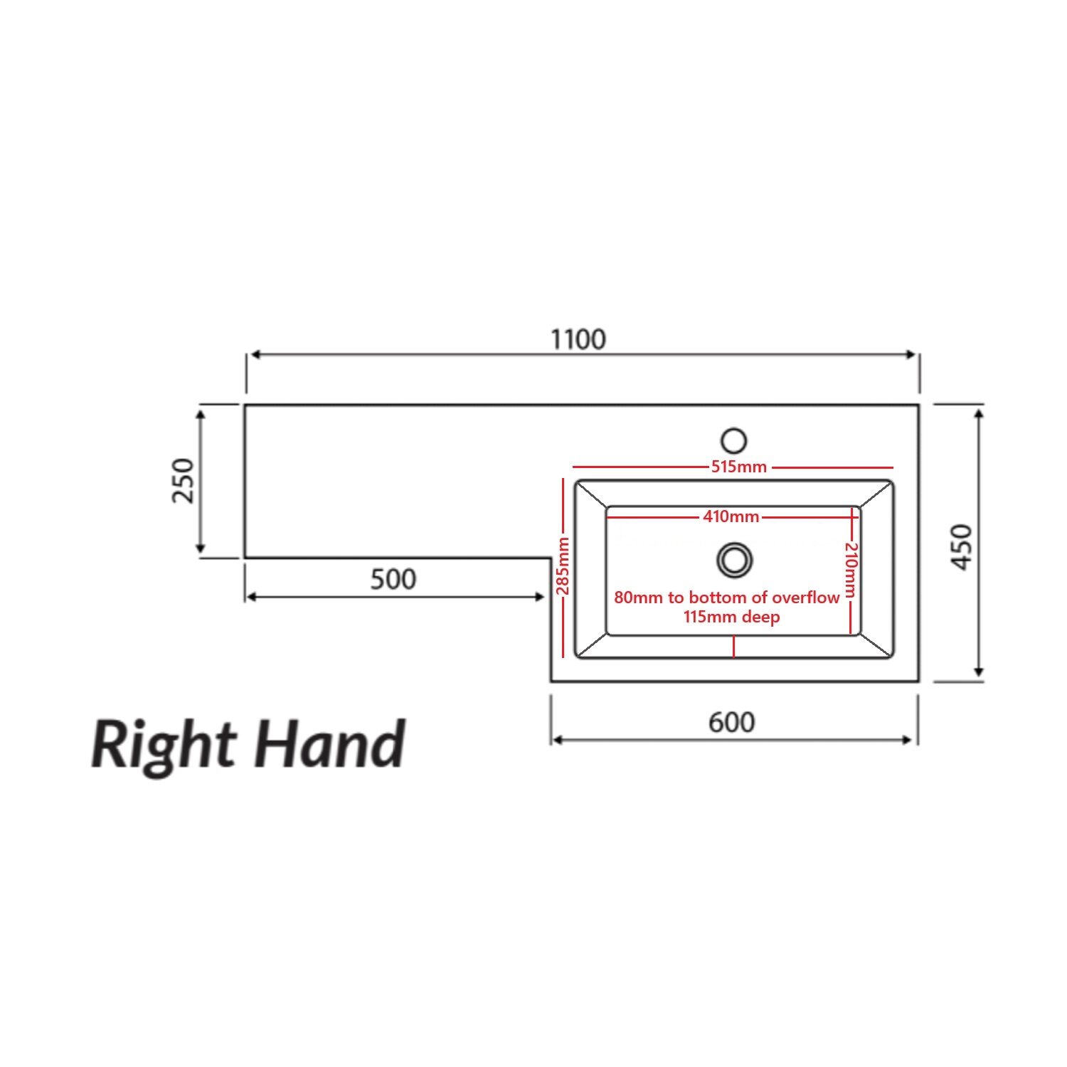 1100 Right Hand Basin | Scudo Bathrooms