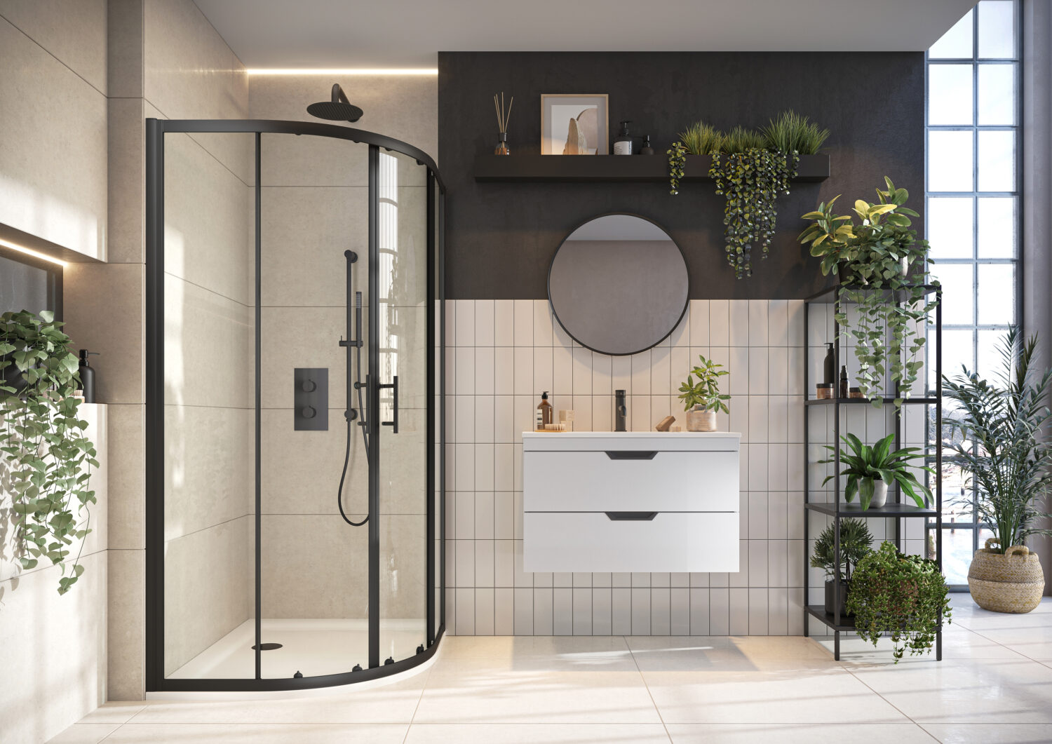 Black Double Door Quadrant 900x900 | Scudo Bathrooms
